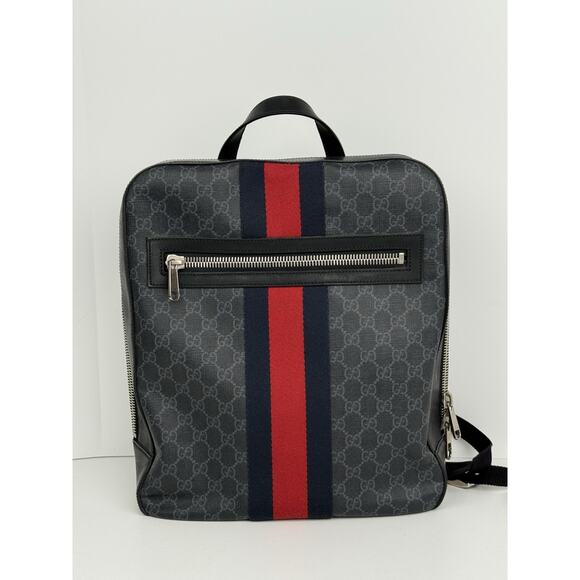 Gucci GG Supreme Black/Grey Coated Canvas Vintage Web Backpack - Picture 2 of 16